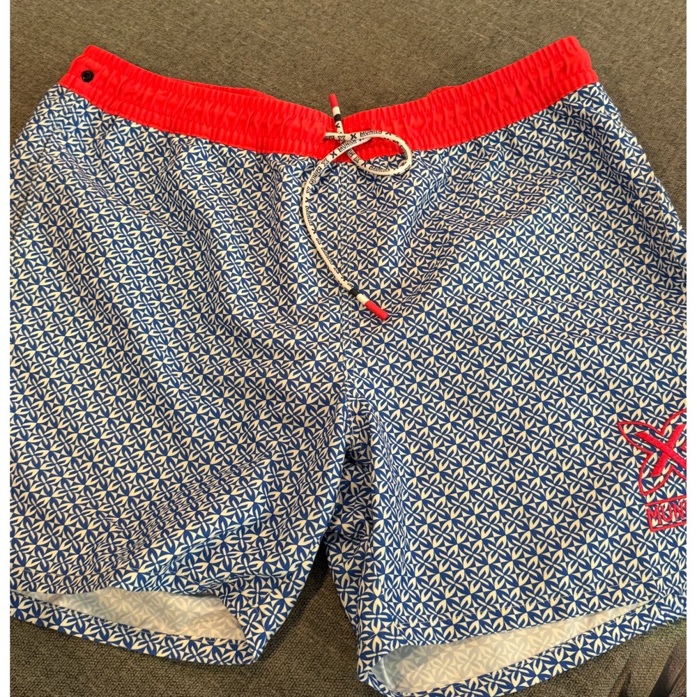 Munich Swim Trunks Mens XL Blue Red Geometric‎ Pattern Shorts